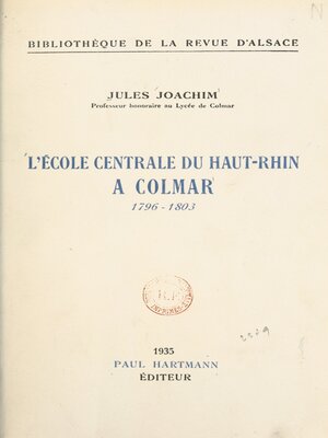 cover image of L'École centrale du Haut-Rhin à Colmar